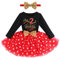 Kinder Baby Mädchen Mein Zweiter 2. Geburtstag Kleid Baumwolle Langarm Gepunktet Tutu Tüllkleid A-Linie Prinzessin Partykleid mit Pailletten Schleife Stirnband Set Fotoshooting Outfits Schwarz + Rot