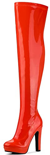 Allegra K Chunky Overknee-Stiefel aus Lackleder für Damen Orange Rot 39