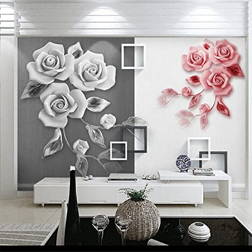 Yimesoy Benutzerdefinierte Tapeten Wandbilder Relief Rose Art Television Walls Tapeten Wohnkultur 350Cm(W)×245Cm(H)