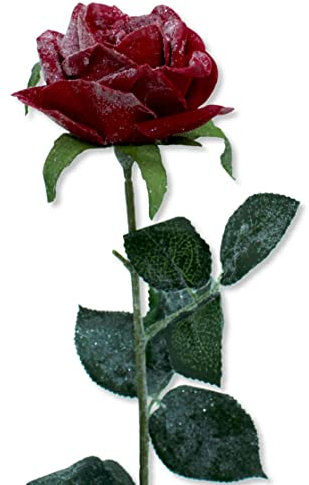 DARO DEKO Kunstpflanze Rose vereist 65 cm rot grün Glitzer Zweig Kunstrose künstliche Pflanze Glitzer