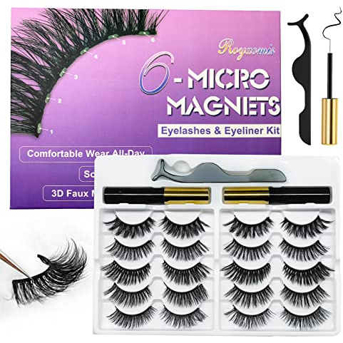 Royaomis 10 Pairs Cat-Eye Magnetic Lashes With Eyeliner, 3D Magnetic Eyelashes Natural Look With Eyeliner, Fake Eyelashes Magnetic