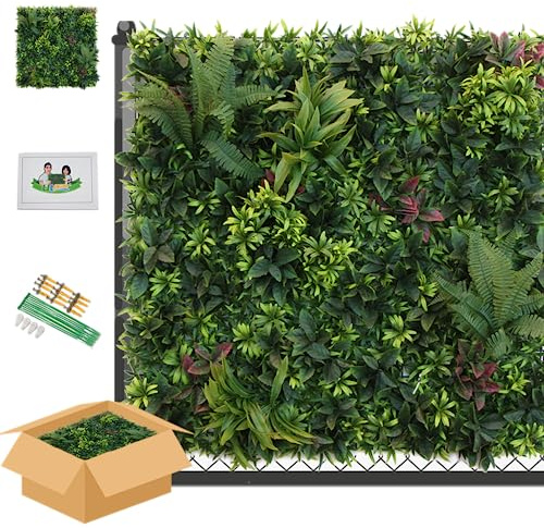 ULAND Paneles de pared para plantas artificiales, 1 pieza de vegetación sintética de 1 m x 1 m, telón de fondo de hiedra Hedegs, pantalla vertical para valla de privacidad para jardín (B051JM)