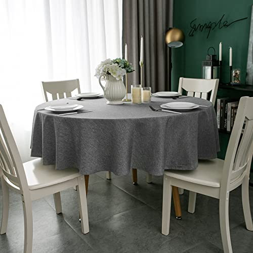 Yeahshion Runde Tischdecke Fleckabweisend Dunkelgrau Φ120cm, wasserdichte Tischdecke Polyester-Leinen-Optik für Tisch, Esszimmer, Restaurant Schutz (Dunkelgrau, Φ120cm)