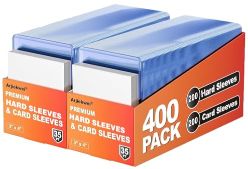 400 Card Sleeves Hard Plastic, Arjiekwei 3X4 Baseball Cards Protectors Plastic, Premium Card Holder for Trading Sports Baseball Football Game Cards (200 Hard Sleeve + 200 Soft Sleeve)
