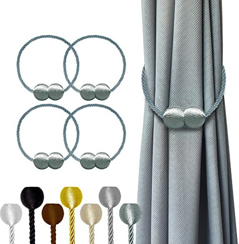 Hion Magnetische Vorhang Raffhalter Grau Blau 4 Stück, Vorhang Raffhalter Schnallen Holdbacks Halter Haken Clip für Zuhause Schlafzimmer Büro Dekorativer Vorhang
