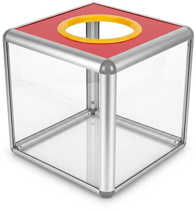 Yardwe Tombola Box aus Acryl, 25 cm, Transparent, mit Aluminiumrahmen | Klare Sicht, Stabiler Rahmen, Für Verlosungen, Spenden, Jahrestreffen, Events und Fühlspiele