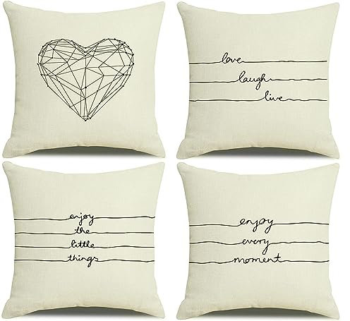 Wycian Kissenbezüge Set Beige Zierkissenbezüge 45x45 Kopfkissenbezug Couch Herzchen Kissenbezüge Leinen Enjoy every moment