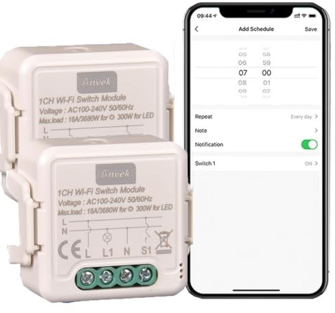 Anvek WiFi Interruttore Modulo Luce, Smartlife APP Controllo, Mini Interruttore Intelligente Luce, Compatibile con Alexa e Google Home, DIY Smart Home, Adatto per elettrodomestici 16A