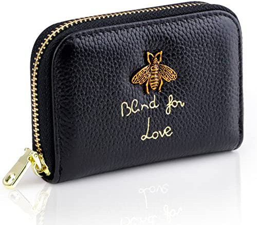 QZDAFFIC Kartenetui Damen Klein Kreditkartenetui 12 Fächer mit Zipper, RFID Schutz Kleiner Portemonnaie Kleingeldbeutel Damen Geldbörse Klein Wallet for Women (Schwarz)