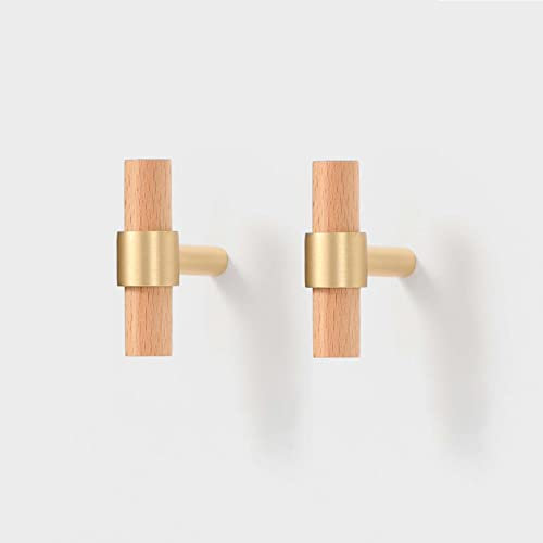 RICOLUS 2 Stück Holz Schrankgriffe,Buche Massive Untere Schubladengriffe Hardware Möbel Zuggriffe Türgriffe für Küche Kleiderschrank Kommode Schubladen Möbel Büro (Pitch: Single Hole)