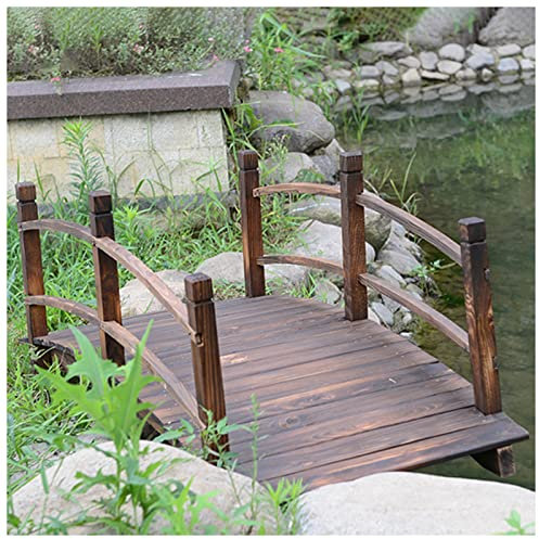 Puente del Jardín Retro Arqueado Puente Para Corriente Estanques Koi Arroyos Canales Madera Maciza Natural Puente Peatonal Con 2 Rieles Laterales, Adornos Del Parque Al Aire Libre Patio Trasero Pasare