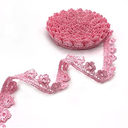 DHER Dekostoff Spitzenstoff Spitze Blumen Spitzenband Borten Bänder Blumenband 5 Yards 15mm Spitze Band Stickerei dekorative Band Kleidungsstück Zubehör dekorative Spitze Dekoration (Rosa)