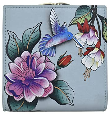 Anna by Anuschka Handbemalte Damen-Geldbörse aus Leder, zweifach gefaltet, mit Münzfach, Garten-Juwelen, Einheitsgröße