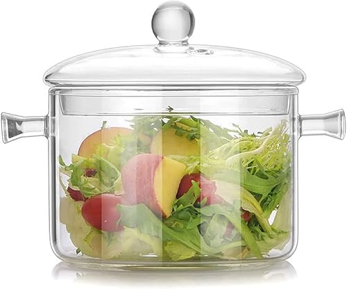 1.9L Glas Topf Glaspfanne Schmorpfanne mit Abgedecktem Deckel | Glas Kochtopf für kochen Glaskochtopf Suppentopf Transparent Hitzebeständig Hohe Borosilikatglas Schüssel