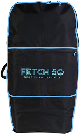 Fetch 50 Double Bodyboard Bag with Rucksack Straps, Heavy Duty Polyester, Large Accessories Pocket, Black with Blue Trim…