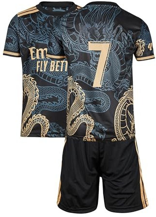Amdrabola Madrid No 7 Dunkelblau Drachen Fußball Kinder Trikot,Spezieller Entwurf, Fussball, Limitierte Auflage, Beschränkte Auflage, Kommen Sie mit Shorts (176,Dunkelblau)