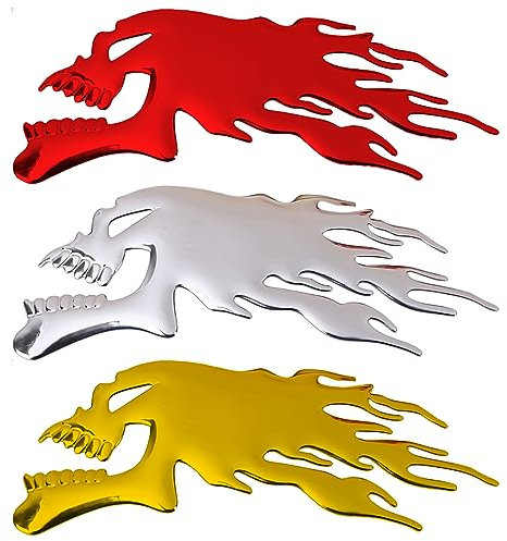 Sosa&Ya Totenkopf Flammen Autoaufkleber 3D Schädel reflektierend Auto Aufkleber Stickers glänzend Motorrad Feuer Skelett Skull (Gold)