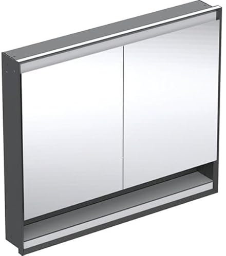 Keramag Geberit ONE Spiegelschrank mit ComfortLight, 2 Türen, Unterputzmontage, mit Nische, 105x90x15cm, 505.824.00.; Farbe: schwarz matt/Aluminium pulverbeschichtet