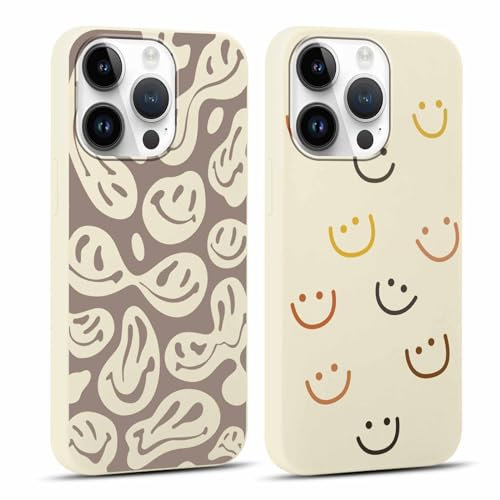 Yoedge 2 Stück Handyhülle für iPhone 14 Pro Hülle 6,1, Mode Smiley Gesicht Niedliches Gemaltes Design Aesthetic Schutzhülle Weich Silikon TPU Stoßfest Cover für Frauen Mädchen für iPhone 14 Pro