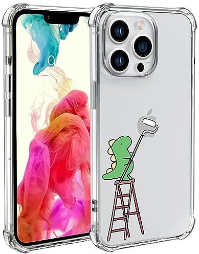 Wihytec Lovely Dinosaur Phone Case for iPhone 13 - Dinosaur Ladder Case Cover - Clear & Transparent with Reinforced Four Corner Shockproof for Women