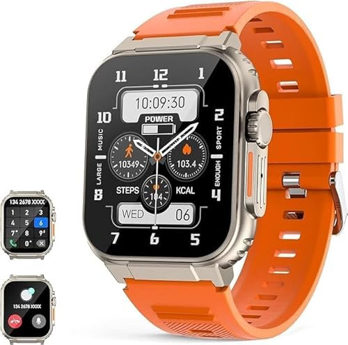 Uomo Donna 2.2 Smartwatch Sport Cardiofrequenzimetro Sleep Smartwatch Pedometro Calorie, Impermeabile IP68 Cronometro per Android iOS (Arancione)