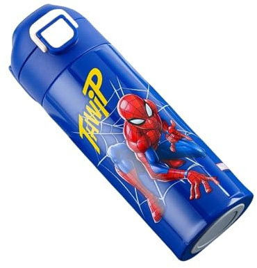 FASHION YO 400ml Kids Spider Water Bottles for Boys, Stainless Steel Water Bottle for School, Vacuum Insulated, BPA-Free, Leak-Proof, Double-Walled, Metal Drink Bottle Hot Cold (Spider)