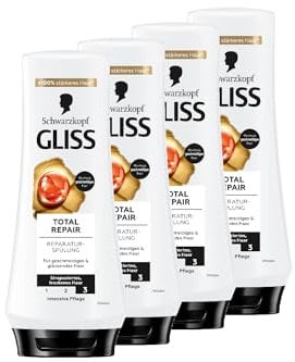 Gliss Kur Gliss Spülung Total Repair (4x 200 ml), Haarspülung repariert trockenes, strapaziertes Haar, Pflegespülung für bis zu 90% weniger Haarbruch