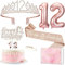 Deko 12 Geburtstag Mädchen, 12. Geburtstagskrone und Schärpe, Tortendeko Geburtstag und Kerzen, Roségold Folienballon 12, 12. Geschenk für Mädchen zum Geburtstagsparty Deko Supplies