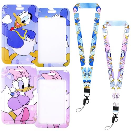 Porte Badge Tour de Cou, 2 Porte Carte Bus Avec Cordon Tour de Cou Duck Porte Carte Enfant Scolaire Porte Badge Infirmiere Protege Carte Dessin Animé Imprimé Adultes Enfants Cordon Porte Carte