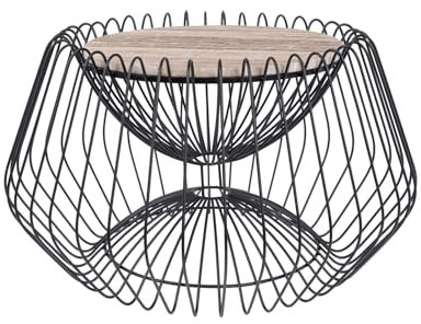 Qiyano Beistelltisch rund Metallkorb Gitter Eisen Metall Marmor handgefertigt edel modern pflegeleicht Ablage Dekoration Nachttisch Pflanzenständer Wohnzimmer Flur Höhe: 35 cm Farbe: Braun/Schwarz