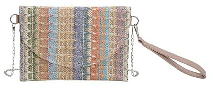 Straw Clutch Purse for Women, Colorful Striped Summer Beach Handbag, Boho Woven Envelope Wallet, Crossbody Shoulder Bag, Summer Beach Clutch Bag for Travel Vacation Patry (Blue)