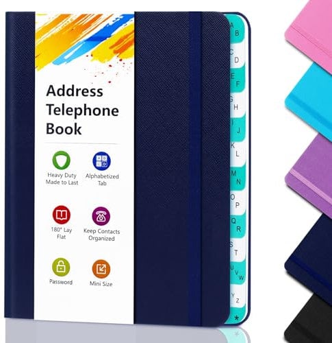 Rubrica piccola tascabile cartonata con schede, rubrica telefonica 288+ indirizzi per Internet Indirizzo del sito web Contatti Password Organizzatore, Dark Blue