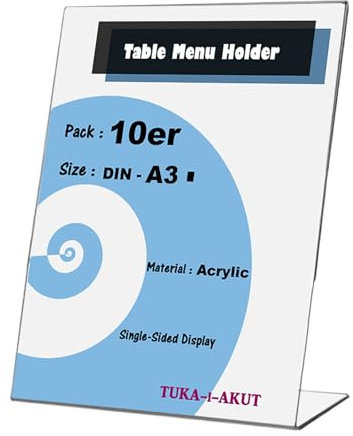 TUKA 10X A3 Hoch Acryl Anzeige-Ständer Plakataufsteller, Tischaufsteller Schräg L-Ständer, Prospektständer Werbeaufsteller Flyer-Display Speisekartenhalter aus 3mm Acryl Glaskla, TKD8200-A3-10x