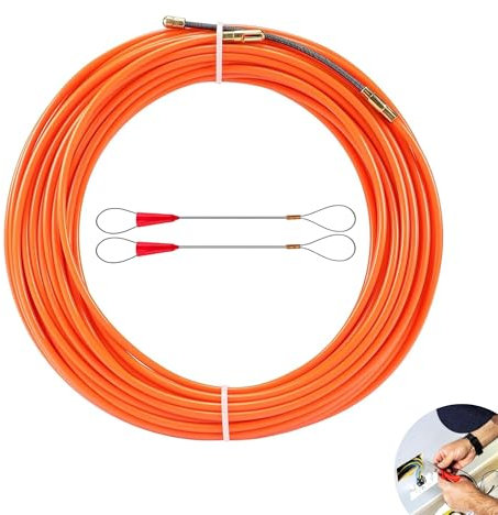 Kabeleinziehhilfe, 20mx4mm Zugdraht für Leerrohre, Mit 2 Führungsfeder, Zugdraht Einziehspirale, Nylon Einziehspirale zur Kabelverlegung Leerrohre(Orange Farbe)