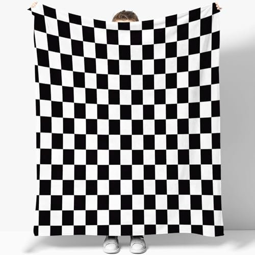 Couvertures Plaid 180 x 200 cm Motif À Carreaux Noir Et Blanc Plaid Polaire 3D Imprimée Couverture de Lit Douce et Chaude Plaid Jeté de Canapé Flanelle Couverture bébé, Bureau Sieste Couverture