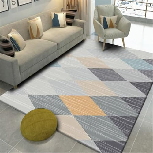 Kunsen 140X200CM Auslegware Teppichboden Moderner, schmutzabweisender Teppich mit geometrischem Muster. Kinderzimmer Maedchen Grau Jungenteppich Vorzimmer