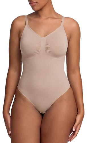 CFab Shapewear Body Damen Bauchweg mit String Strong Support | Formt Taille und Mitte mit starkem Halt glättet unter Kleidung und bleibt durch String Schnitt unauffällig im Alltag