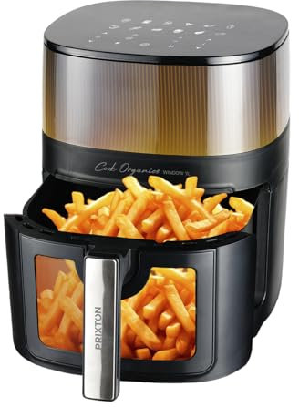 PRIXTON Freidora de aire sin aceite 7 litros Cook Organics Pro con Ventana, Iluminación interior, Control táctil, Temperatura regulable, Temporizador, 12 programas (Reacondicionado)