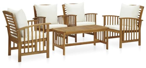 Utiny 5-TLG. Garten-Lounge-Set Gartenset Sitzmöbel Sitzgruppe Gartenbank Beistelltisch Gartengarnitur mit Auflagen Massivholz Akazie Weiß Type 3