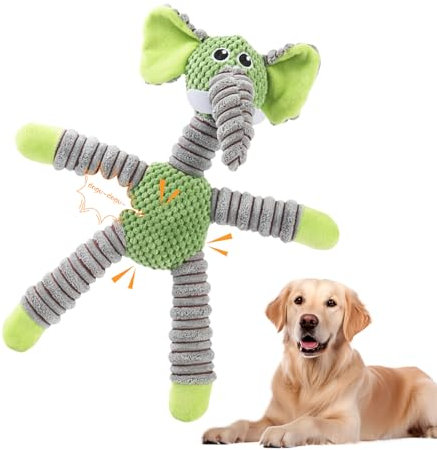 Hundespielzeug mit Klang, Verbessertes Plüschtier Kuscheltiere Hundekauspielzeug, interaktives hundespielzeug unzerstörbar für aggressive Kauer Hund Zahnen Klein Mittel Große Rasse (Grüner Elefant)