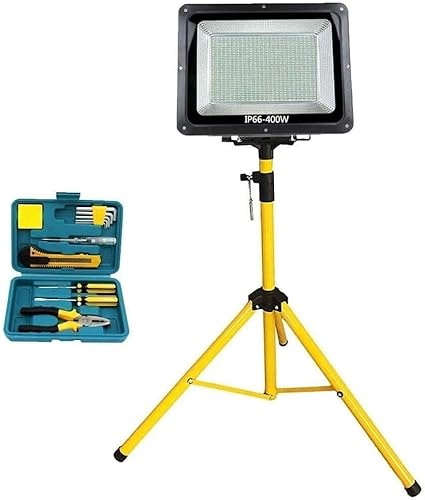 led Work Light 400W Portable LED Work Light with Tripod Stand and Toolbox | 9000LM Bright Waterproof Floodlight for Yard Road Job Site Lighting,IP 66
