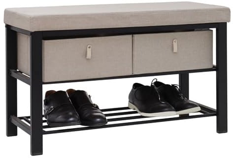 DuneDesign Schuhbank mit Sitzfläche - 81x32x50 Schuhregal mit Aufbewahrungsboxen - Schuhschrank mit Sitzbank - Schuhkommode Flur Bank mit Stauraum - Schuhsitzbank mit Polster - Polsterbank Garderobe