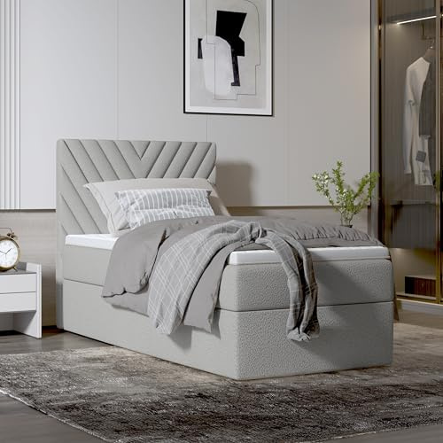 Imebel Boxspringbett 90x200 mit Bettkasten - Bett mit Matratze H3 und Bettkästen - Schlafzimmerbett mit Topper - Bequemes und Elegantes für das Schlafzimmer