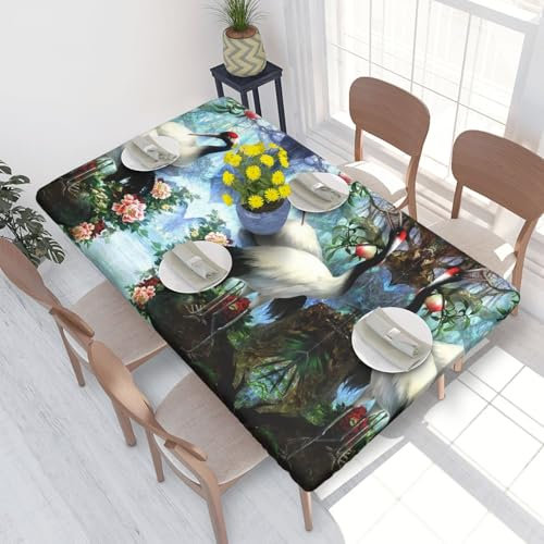 ESNAIUVCD Chinese Crane Birds Peach Tree Print Chinese Crane Birds Peach Tree Print Oil-Resistant Rectangular Table Cover,Restaurant Table Cover, Garden Party Table Cover(4ft)
