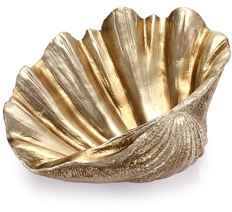 OLegei Plat à bagues Plateau à bijoux coquillage en résine plat décoratif plateau de rangement pour clés et boucles d’oreilles Table de chevet (25 * 21 * 9cm), or