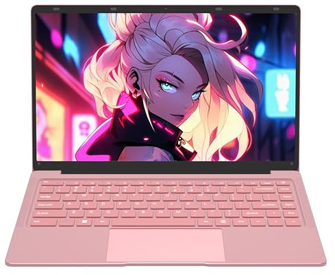 Amita 14 Inch Slim Laptop for Study and Daily Work, FHD Display, 8GB Memory & 256GB Solid State Storage, Pink Portable Notebook