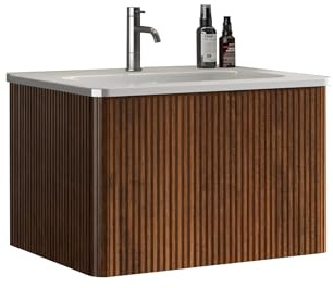 ELEMENT ACE Modern Floating Bathroom Vanity with Integrated Ceramic Sink and Push-Open Drawer, Wall-Mounted Storage Cabinet for Bathrooms, with Curved Safety Edges and U-Shape Plumbing Accommodation