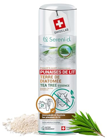TERRE DE DIATOMÉE TEA TREE PUNAISES DE LIT – EFFICACITÉ FOUDROYANTE – 100% d'ORIGINE NATURELLE - Action IMMÉDIATE et EFFICACE - Swiss Lab