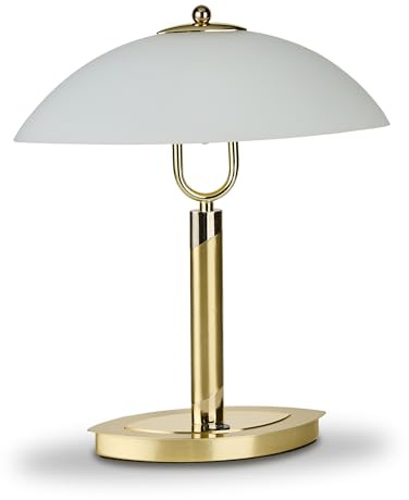 KHG LED Tischleuchte messingfarben Gold aus Metall mit Glasschirm - Touchschalter, 10W LED, 750 lm, 3000K Warmweiß, Moderne Tischlampe mit fest verbautem Leuchtmittel