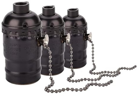 Lot de 3 Douilles de Type E27 en bakelite Vintage avec Interrupteur à chaînette